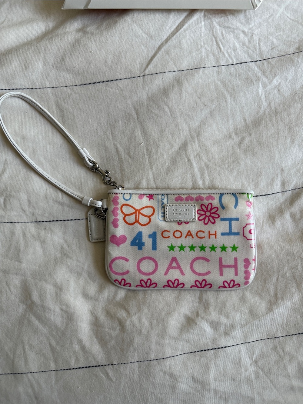 Coach White Multicolor Logo Wristlet
